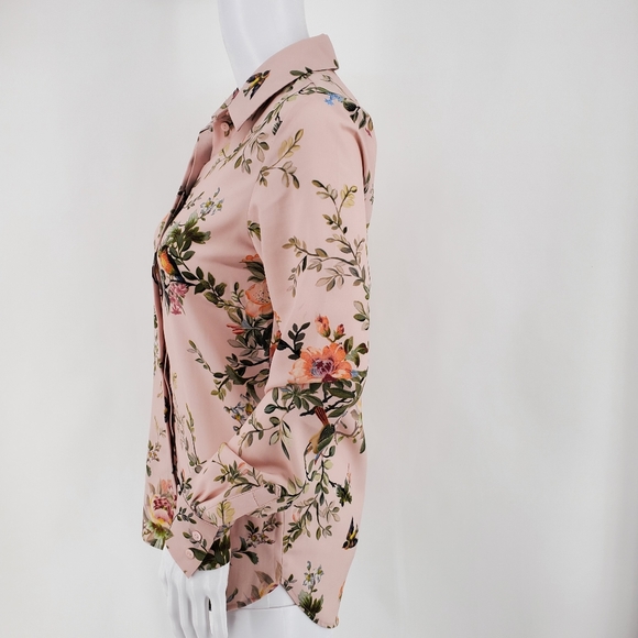 H&M Floral/Bird Print Button Up Top Light Pink 2 - Picture 2 of 11
